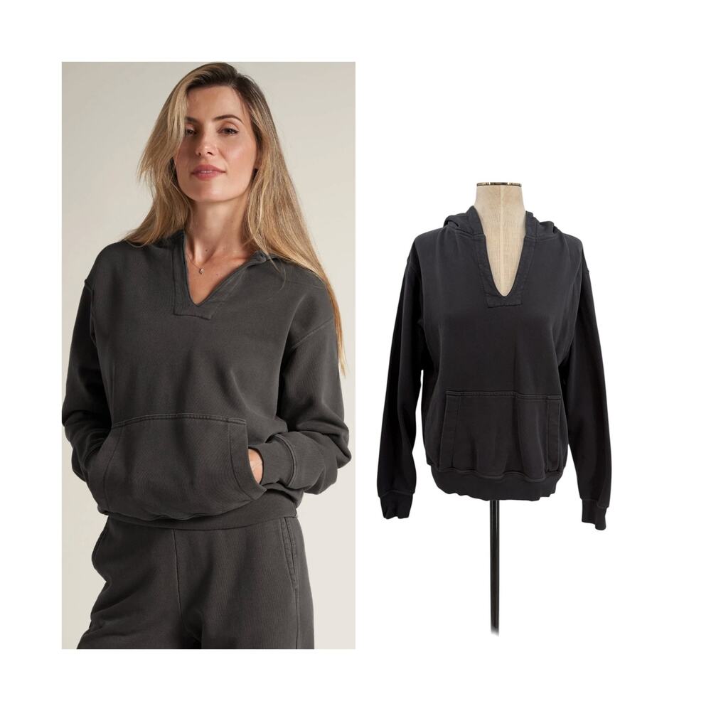 Rowan Avery Classic Terry Hoodie Black Pullover Kangaroo Pocket Size Small